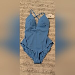 Calia Triangle Tranquil Blue Women's  One-Piece Swimsuit Sz: 14 NWT